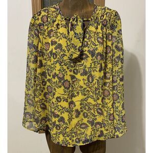 Jessica Simpson Leslie Sheer Chiffon Blouse Yellow Flare Bell Sleeve Sz S